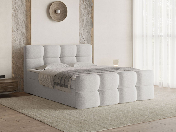 Lit Boxspring avec Coffre de Rangement 140x200 Rivon Gris clair