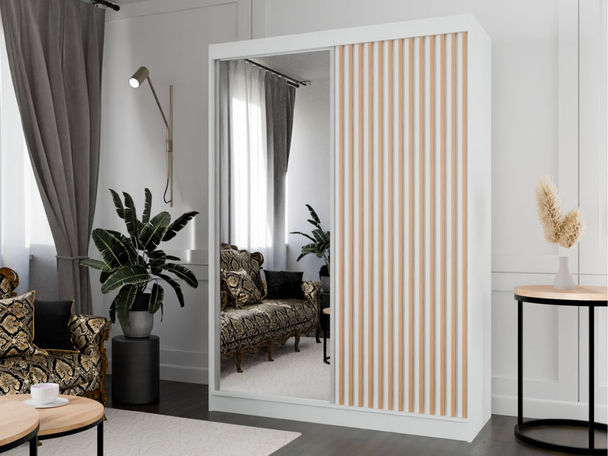 Armoire avec Miroir Loreto Blanc, Chêne Wotan