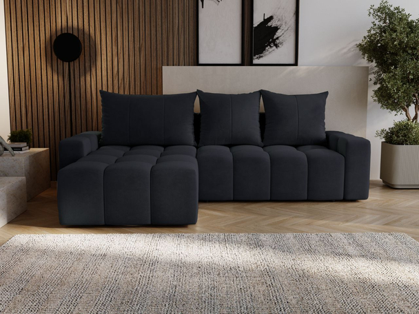 Canapé d'Angle Convertible Réversible avec Coffre Bresso Noir