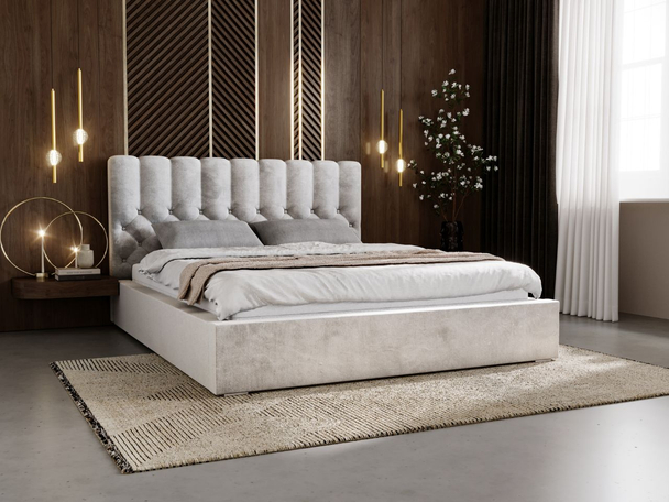 Lit Coffre rembourré avec sommier relevable 160x200 Roma Gris clair