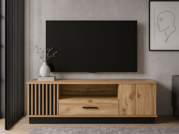 Meuble TV Rangement Lavore Chêne de Wotan, noir