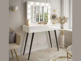 Coiffeuse avec miroir et éclairage LED Olivine Brillant blanc