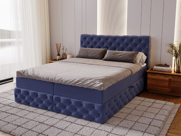Lit Boxspring avec Coffre de Rangement 160x200 Canolo Bleu