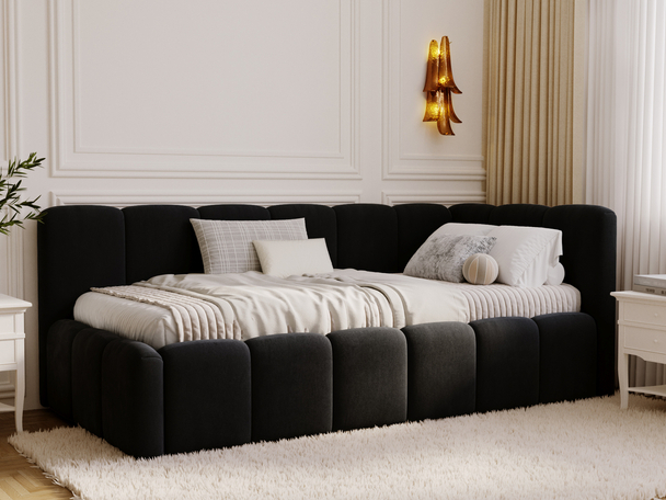 Lit adolescent 1 place avec rangement et sommier 90x200 Cloud One Noir