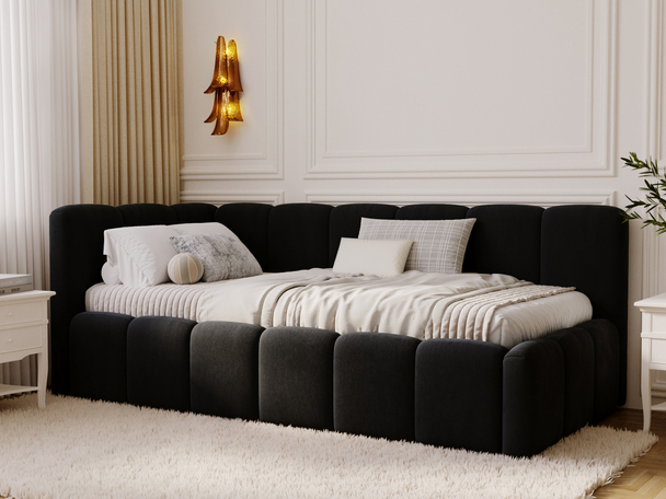 Lit adolescent 1 place avec rangement et sommier 90x200 Cloud One Noir
