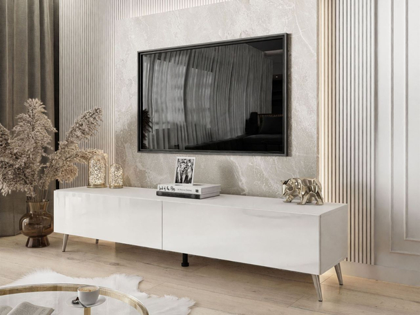 Meuble TV Rangement avec éclairage LED Sorelle blanc brillant