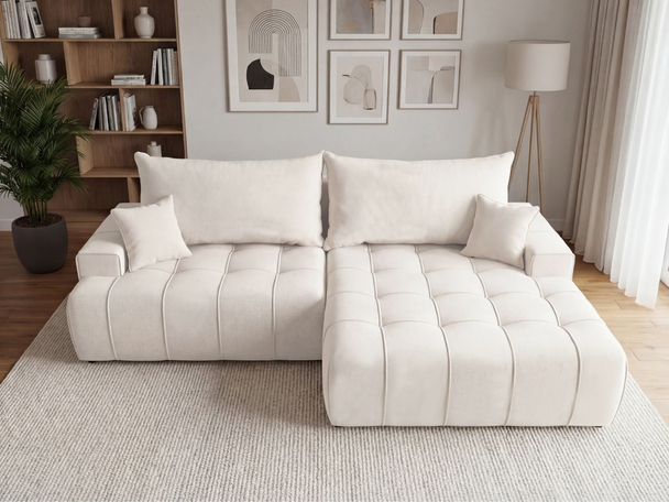 Canapé d'Angle Convertible avec Coffre Tulio droit Crème