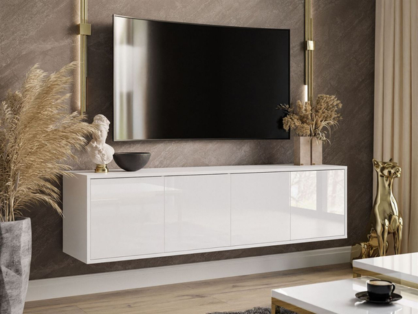 Meuble TV suspendu sous le téléviseur Vivance Blanc brillant