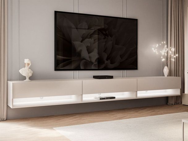 Meuble TV mural de 270 cm avec éclairage LED Aurelie Cachemire mat