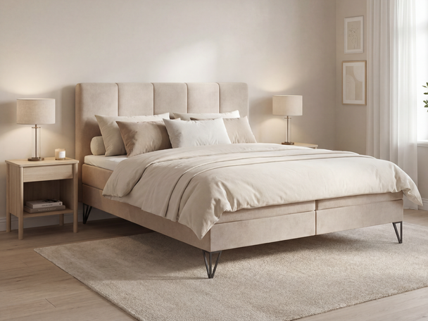 Lit Boxspring avec Coffre de Rangement 140x200 Vendi beige