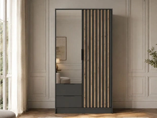 Armoire Portes Battantes Macron Graphite avec miroir et lamelles