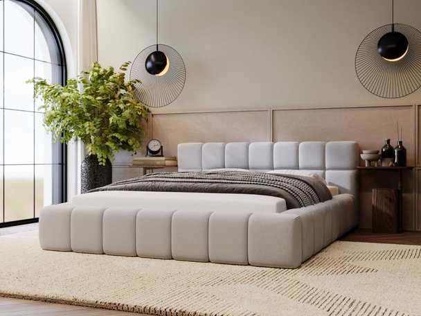 Lit Coffre rembourré avec sommier relevable 180x200 Alicante Gris clair