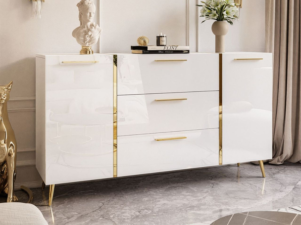 Buffet à Tiroirs à pieds hauts Lunelie Brillant blanc