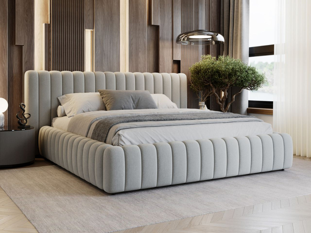 Lit Coffre rembourré avec sommier relevable 180x200 Bliss Gris