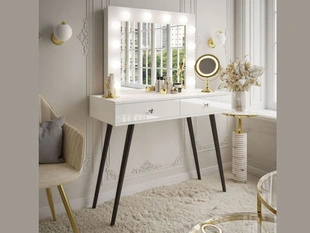 Coiffeuse avec miroir et éclairage LED Olivine Brillant blanc