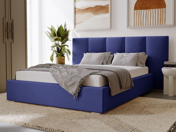 Lit Coffre rembourré avec sommier relevable 180x200 Lizbona Bleu foncé