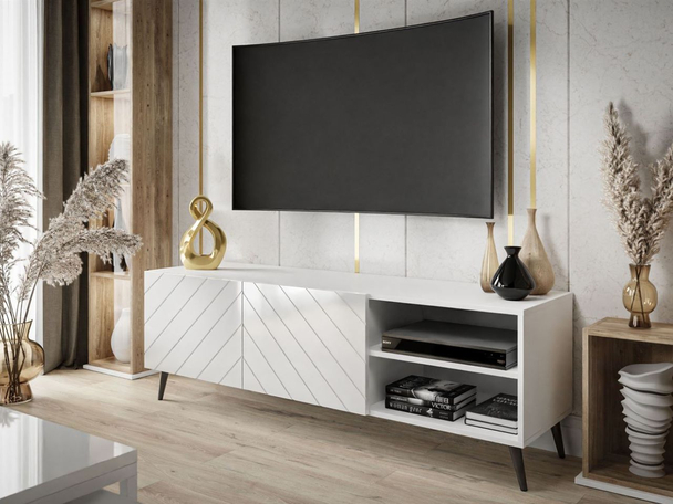 Meuble TV avec façades fraisées Vionel Blanc brillant