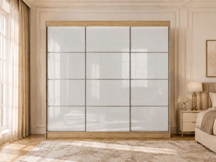Armoire à portes coulissantes avec éclairage LED Ponti Chêne Sonoma, Blanc