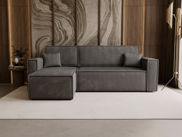 Canapé d'Angle Convertible avec Coffre Réversible Prato L Gris foncé