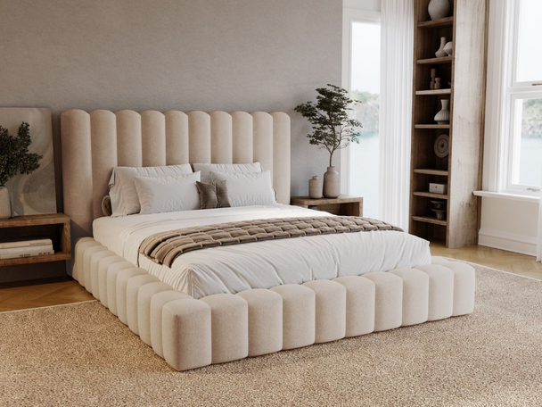 Lit Coffre rembourré avec sommier relevable 140x200 Rotto Beige