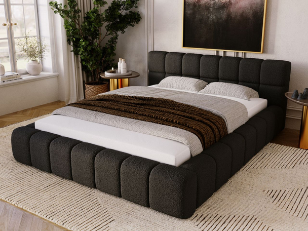 Lit Coffre rembourré avec sommier relevable 120x200 Alicante Noir