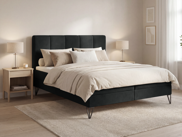Lit Boxspring avec Coffre de Rangement 140x200 Vendi noir