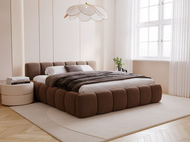 Lit Coffre rembourré avec sommier relevable 200x200 Cloud Low Marron