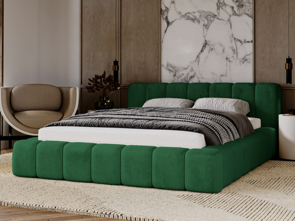 Lit Coffre rembourré avec sommier relevable 160x200 Ibiza Vert