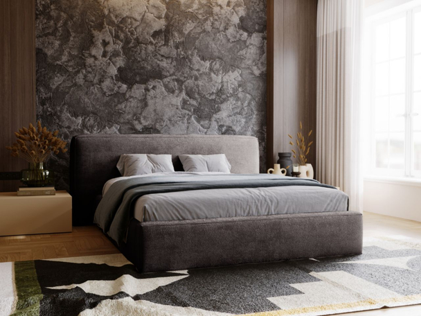 Lit Coffre rembourré avec sommier relevable 140x200 Monza Gris foncé