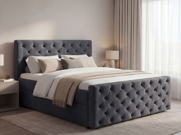Lit Boxspring avec Coffre de Rangement 180x200 Montego Gris foncé