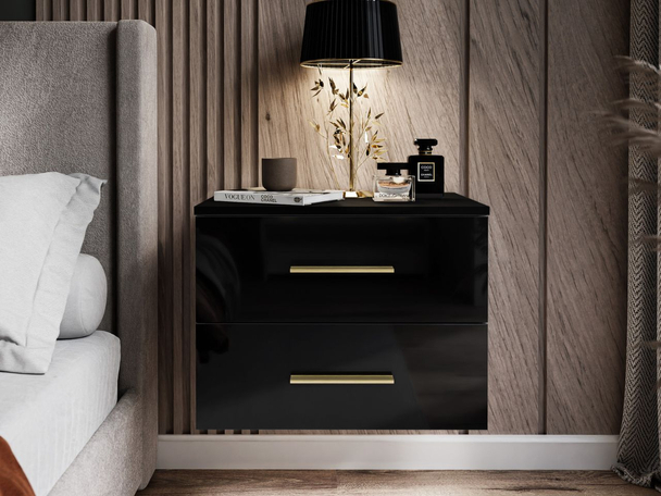 Table de chevet suspendue avec tiroirs Nuveo Noir