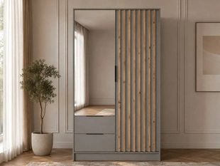Armoire Portes Battantes Macron gris avec miroir et lamelles