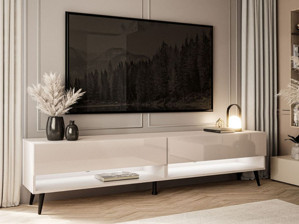 Meuble TV pour salon 180 cm avec pieds en métal Aurelie Cachemire brillant