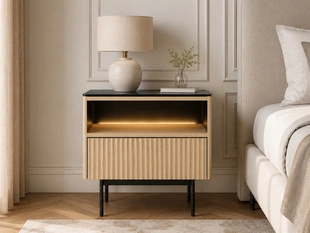 Table de chevet avec tiroir et éclairage LED Auroé Marron