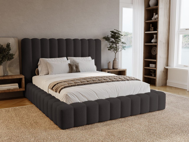 Lit Coffre rembourré avec sommier relevable 140x200 Rotto Noir
