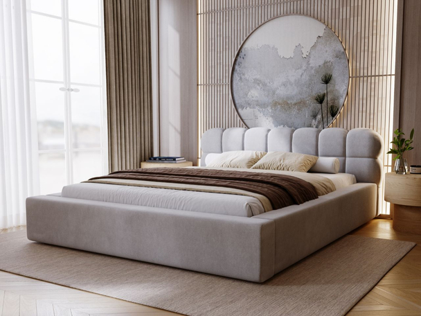 Lit Coffre rembourré avec sommier relevable 180x200 Plaza Gris