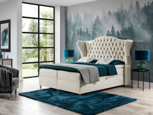 Lit Boxspring avec Coffre de Rangement 180x200 Kate Créme