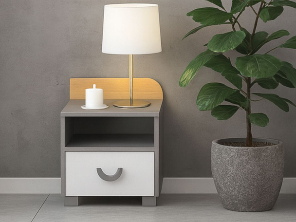 Table de chevet avec tiroir Casa Chêne de Nash, blanc, gris