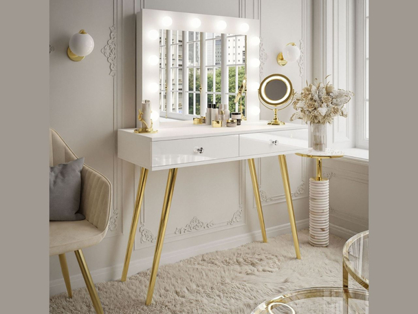 Coiffeuse avec miroir et éclairage LED Olivine Brillant blanc