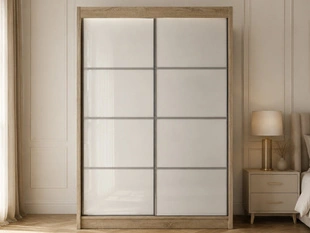 Armoire à portes coulissantes avec éclairage LED Ponti Chêne Sonoma, Blanc