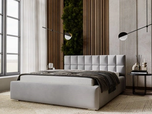 Lit Coffre rembourré avec sommier relevable 140x200 Hugo Gris