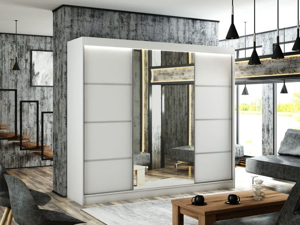 Armoire avec miroir et éclairage LED Portel Blanc