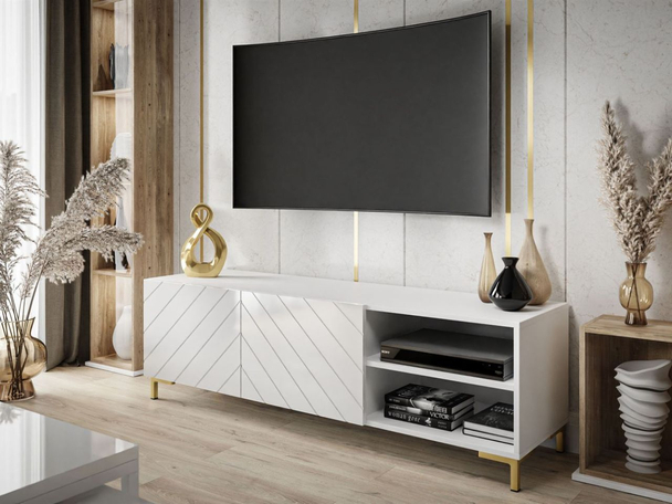 Meuble TV glamour Vionel Blanc brillant