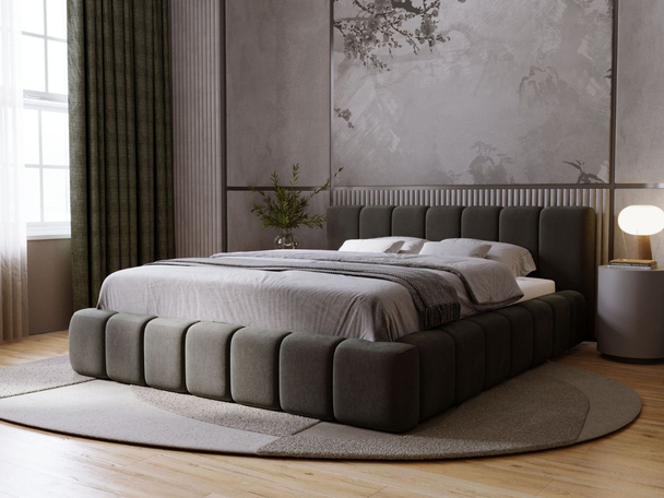 Lit Coffre rembourré avec sommier relevable 120x200 Orio Gris foncé