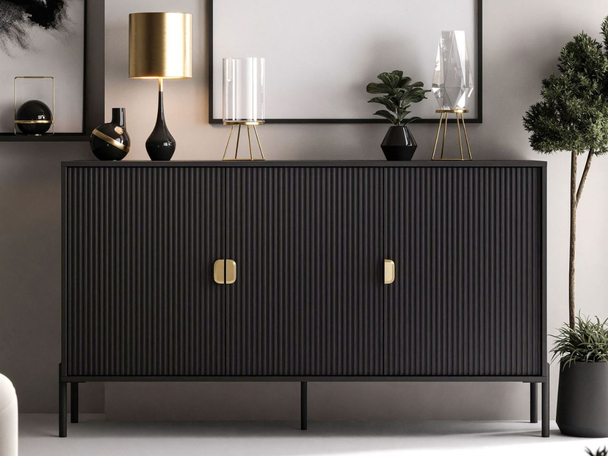 Commode avec portes et poignées dorées Orlean Noir mat