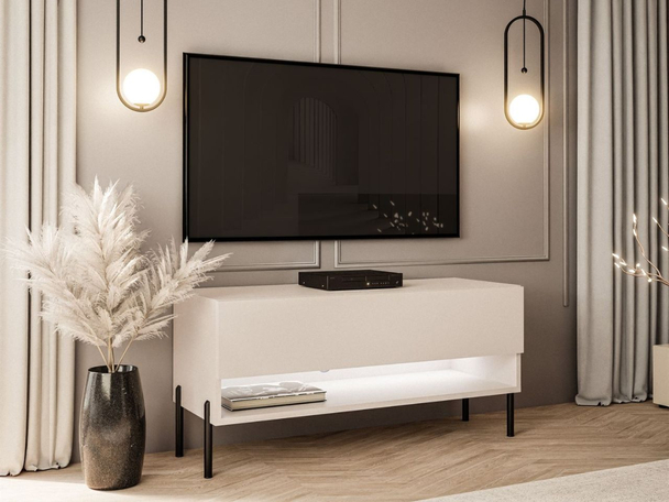Meuble TV de 90 cm avec éclairage LED Aurelie Cachemire mat