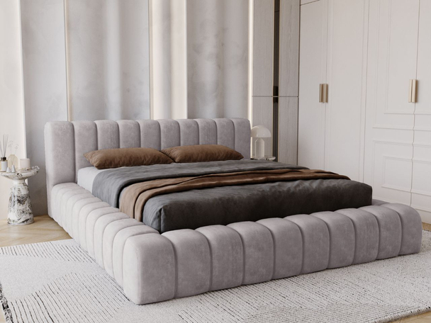 Lit Coffre rembourré avec sommier relevable 140x200 Italia Gris