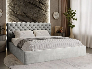 Lit Coffre rembourré avec sommier relevable 140x200 Apollo Gris clair