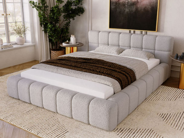 Lit Coffre rembourré avec sommier relevable 180x200 Alicante Gris