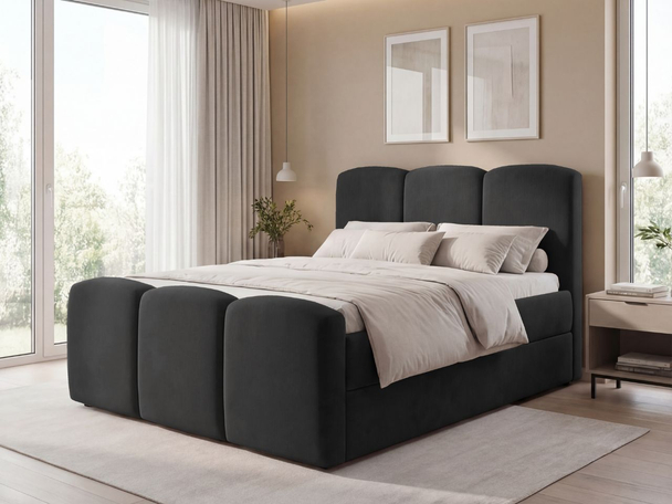 Lit Boxspring avec Coffre de Rangement 180x200 Campi Noir